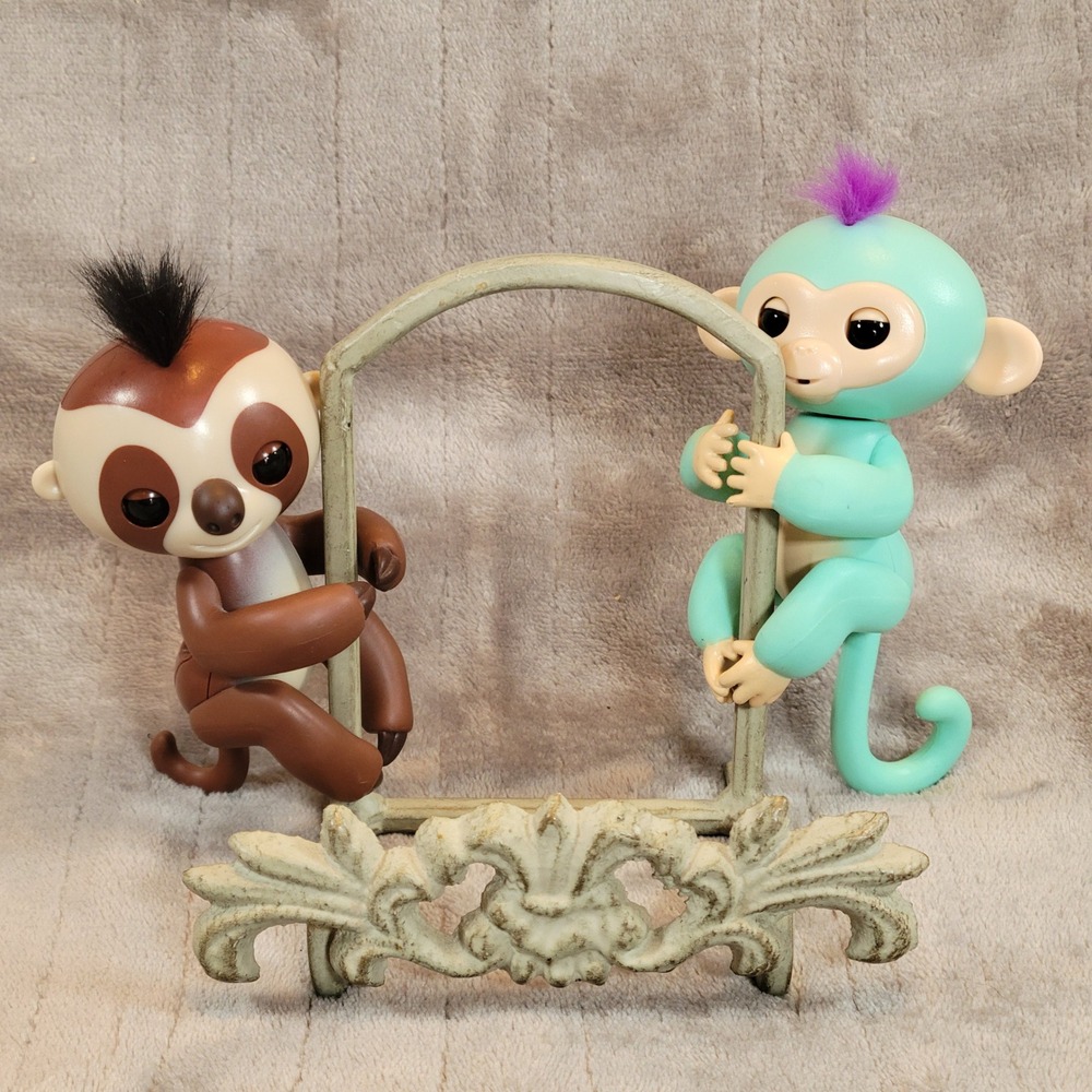 WowWee Fingerlings Interactive Toy Teal Brown Monkey and Sloth Tested and Works